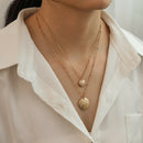 Metal Round Slice Necklace Pendant Women Double Layer Neck Chain Choker Jewelry