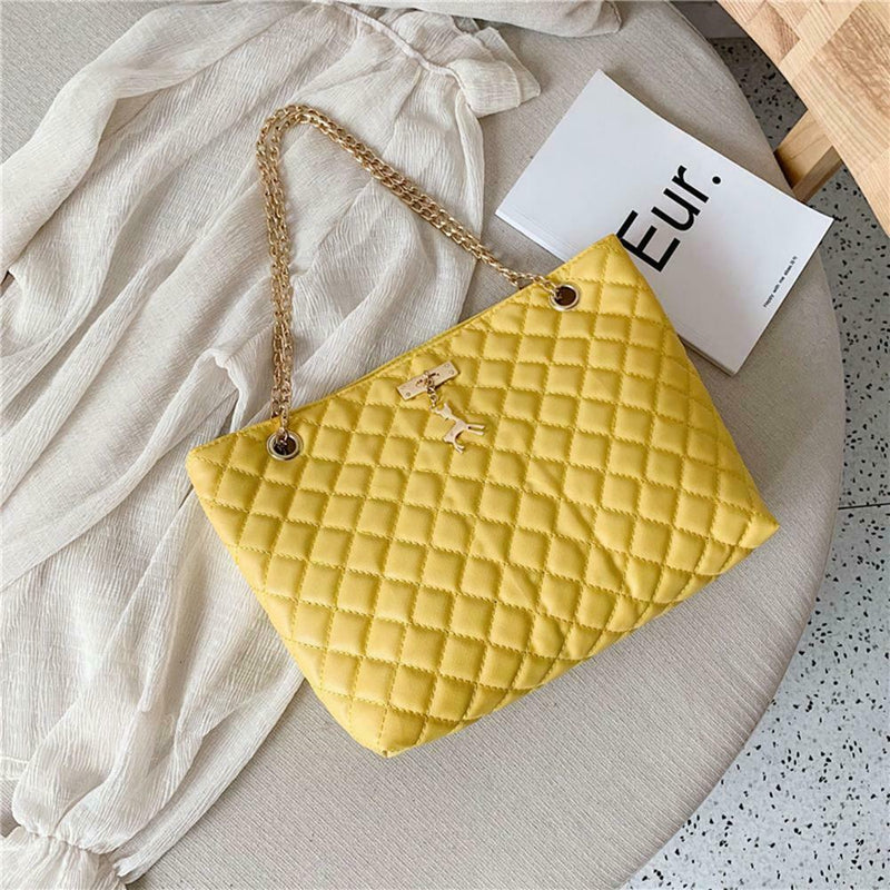 Fashion Leather Handbag Women Large Top-handle Bags Shopping Tote (Yellow)