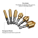 6Pcs Hex Handle Five-Blade Chamfered Titanium Plated Wooden Boring Drill Co