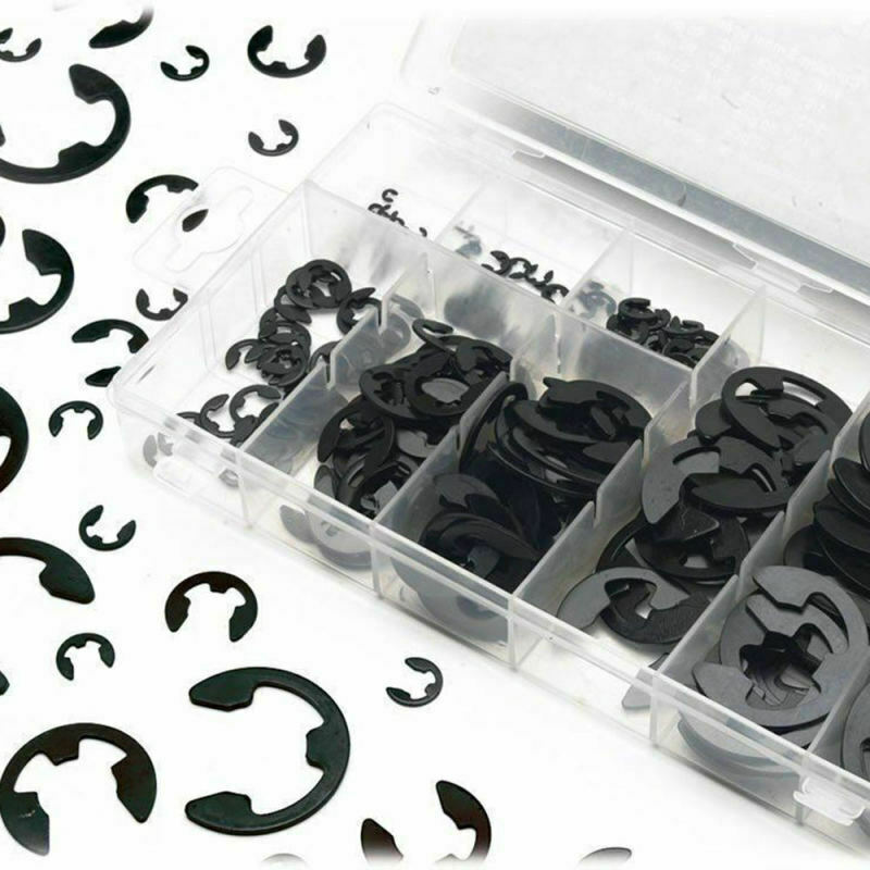 300pc E-Clip Assortment | SAE Black Oxide Fastener Set Retaining Ring Kit