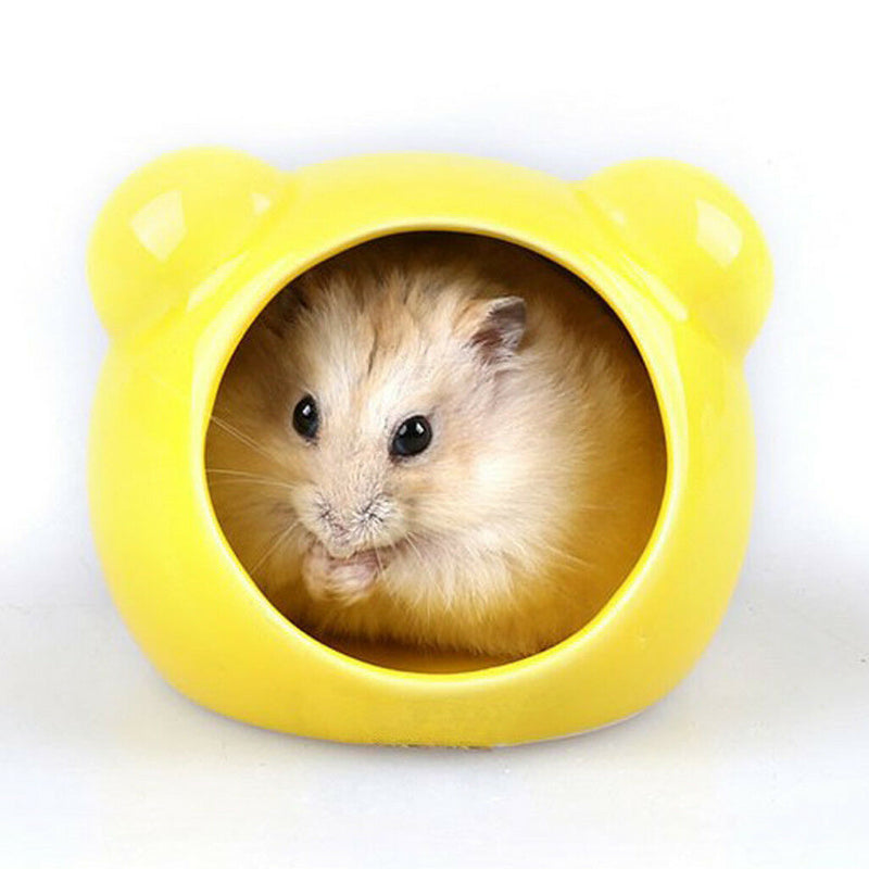 Ceramic Hamster Bed Comfortable Sleeping Small Animal Pet House Yellow