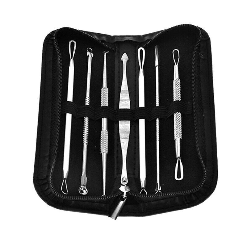 7pcs Blackhead Acne Whitehead Pimple Blemish Extractor Remover Tool Set Black