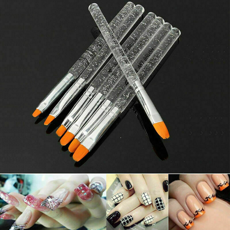 7Pcs UV Gel Acrylic Nail Art Builder Brush Tool Nail Painting Pro. Ar T2A2 N0C8