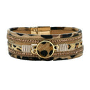 Retro Women Magnetic Leopard Multi-layer Leather Wristband Bracelet Bangle Gifts