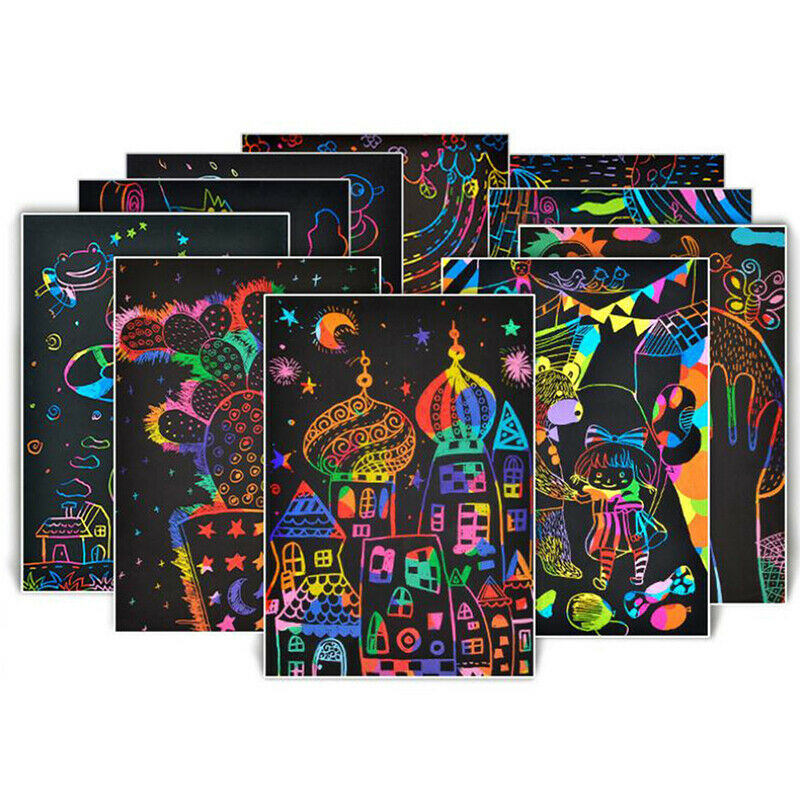 50 Sheets Magic Color Rainbow Art Paper Card DIY Painting Toys Drawing Stick Gw