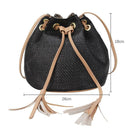 Straw Tassel Bucket Sling Shoulder Bags Women Messenger Handbags (Black)