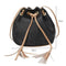 Straw Tassel Bucket Sling Shoulder Bags Women Messenger Handbags (Black)
