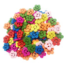 100Pcs Cute Smile Flower Wooden Buttons 2-Holes for DIY Sewing Mixed Colors