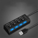 USB Hub 2.0 High Speed 4 Port USB 2.0 Hub Splitter On/Off Switch for Laptop P M&