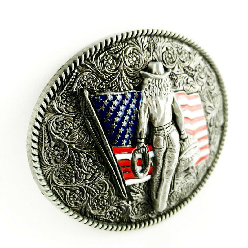 Men's American   Pattern with Flower Cowboy Western Metal Belt Buckle