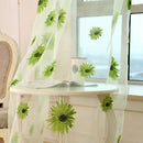 Slot Top Voile Curtain Panel Net Sunflower Printed Sheer Tulle Drape Green