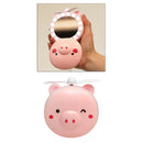 Cartoon Pig Mini Cosmetic Mirror Fan LED Light Handheld USB Rechargeable