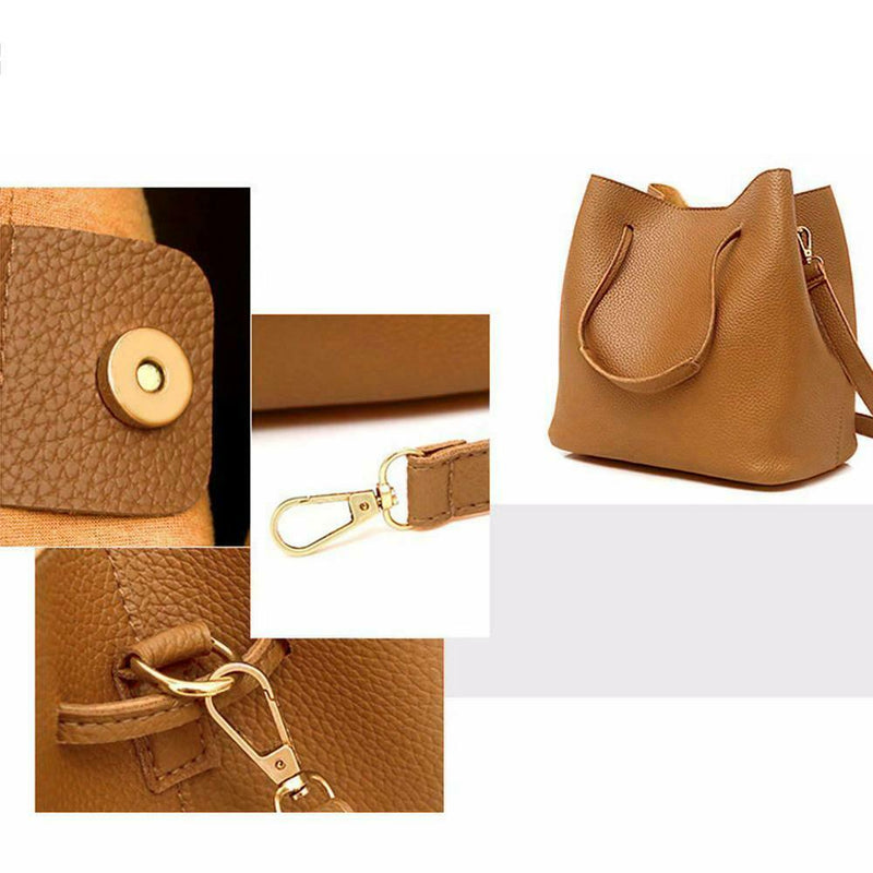 4pcs Set Women Bag Fashion Solid PU Single Shoulder Messenger Bags(Brown)