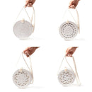 New White Round Rattan Bags For Women Boho Beach Crossbody Bag Straw Handma P2E3