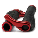1 Pair Rubber Bicycle Handlebar Grips with Aluminum Bar Ends (Rose Red)