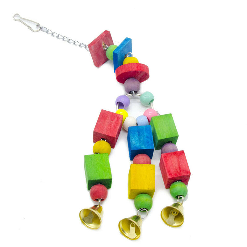 Parrot Colorful Wooden Blocks Chew Toys Bird Swing Toys with Metal Bells Wooden