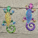 2 Pcs Handpainted Metal Gecko Outdoor Garden Patio Wall Art Lizard Sculptures