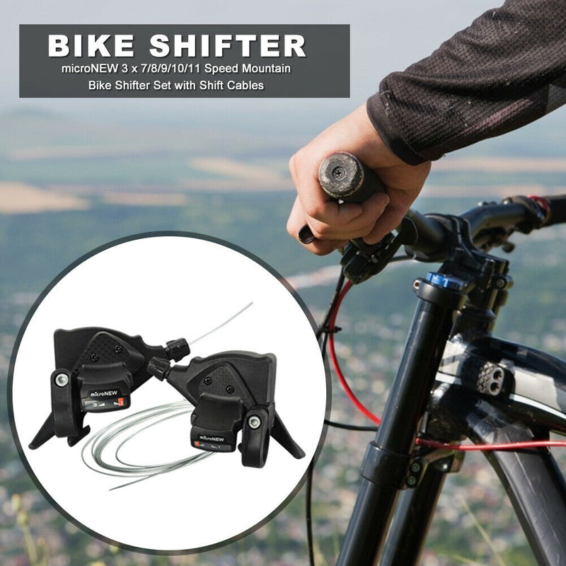microNEW 3 x 7 Speed Mountain Bike Shifter Gear Lever Set with Shift Cables