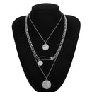 Women Punk Multilayer Layer Long Coin Pendant Link Chain Choker Necklace Jewe Gw