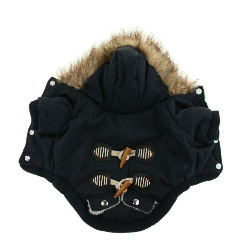 Autumn Winter Pet Dog Horn Buckle Hooded Pocket Thick Warm Coat Blue