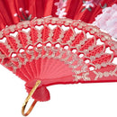 Chinese Style Flower Pattern Plastic Frame Folding Hand Fan Red X9L8