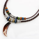 Men's Bohemia Wolf Tooth Pendant Leather Beaded Weaved Necklace Jewelry Gif U7L8
