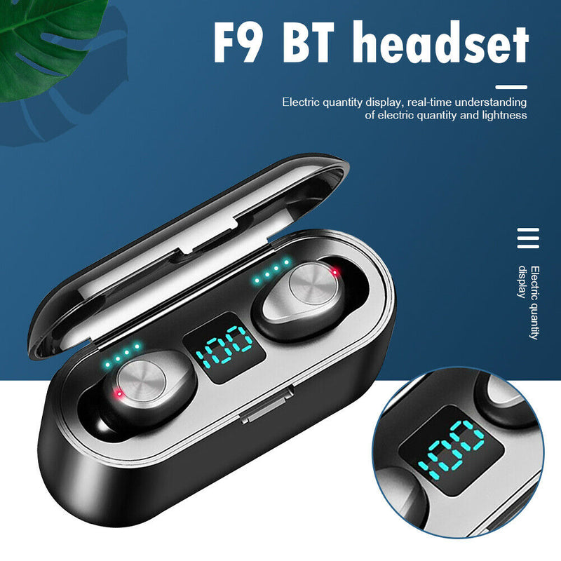 F9 TWS Bluetooth 5.0 Earphones Touch Control Earbuds w/LED Display Charge Box