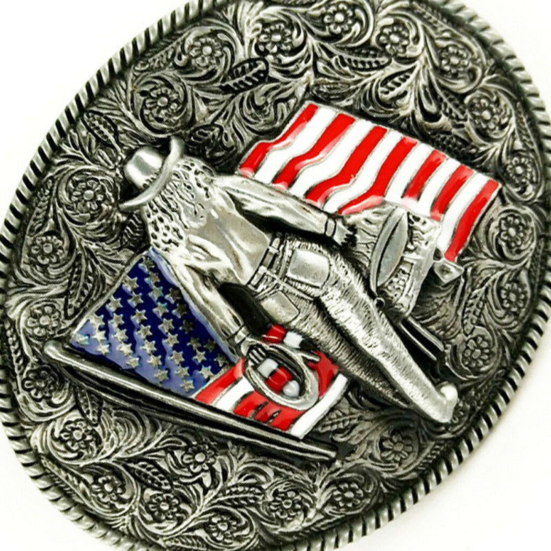 Men's American   Pattern with Flower Cowboy Western Metal Belt Buckle