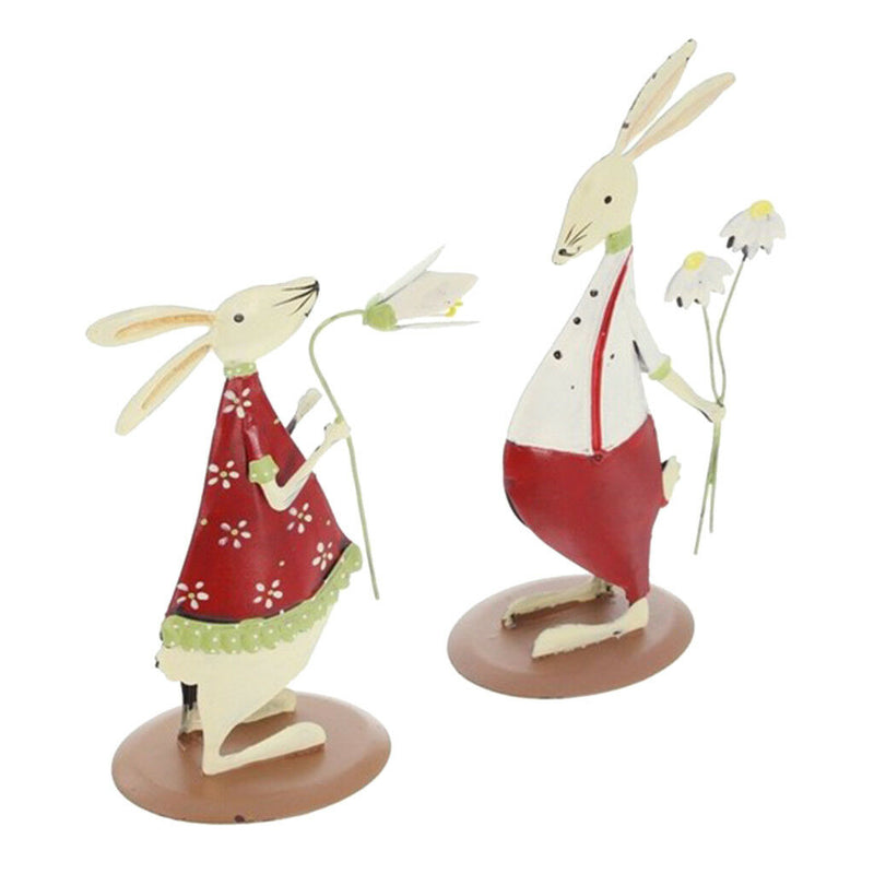 Iron Craft Gift Cartoon Couple Rabbits Statue Garden Sculpture Home Ornament