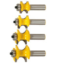 4pc 1/2" Round Shank 3/8,3/4,1/2,5/8" Cutting Dia Beading Router Bit Cutter