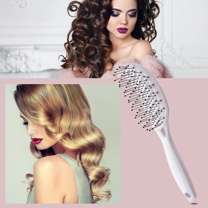 Curved Anti-Static Hair Massage Comb Salon Wet Dry Styling Brush (White)