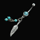 Distinctive Bar Barbell Ring Body Piercing Crystal Ball Leaf Dangle Navel Belly