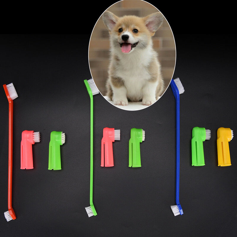 3Pcs/set Pet Finger Toothbrush Dog Breath Double Head Teeth Care Cat Cleaning3cR