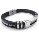 Jewelry Men's Bracelet, Biker Bracelet, Rubber Stainless Steel, Black Silve D8T2