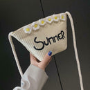 Straw Messenger Bags Woven Beach Crossbody Women Shoulder Handbags (Beige)