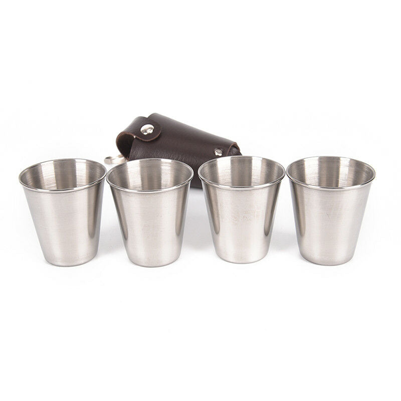 1 Set of 4 Stainless Steel Cover Mug Camping Cup Mug Drinking Coffee With CaseOZ