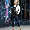 Women Backpack Purse 3 ways PU Washed Leather Rivet Studded Ladies Rucksack