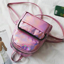Holographic Leather Backpack for Girls Pink Mini Backpack for Women