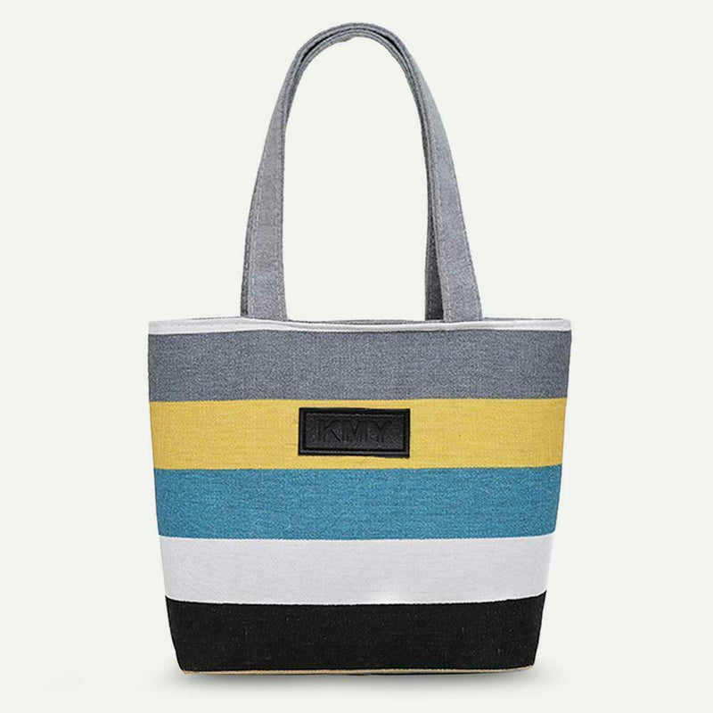Fashion Striped Shoulder Handbags Women Canvas Large Shopping Totes (Grey)