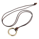 Simple Vinatge Round Pendant Necklace Punk Jewelry for Women Men Leather Chain