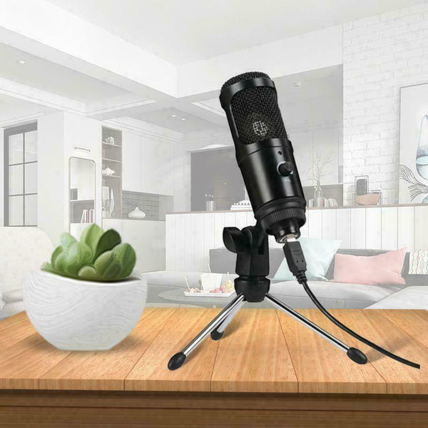 USB Microphone Wired Condenser Mic with Tripod Stand for PC Laptop Gaming bs