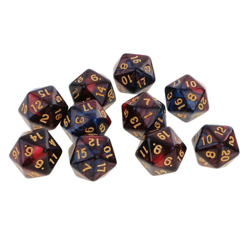 Acrylic 20 Sided D20 Dice RED BLUE for  TRPG, 10 Pieces