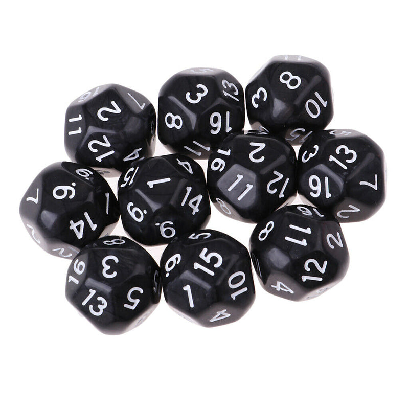 10pcs 16 Sided D16 14mm Acrylic Opaque Dice for Role Playing Game RPG Black