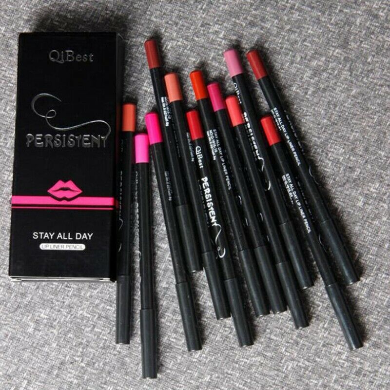 QiBest Black Rod Waterproof 12 Color Lip Liner Pen Lasting Lip Matte Lipsti E8J1