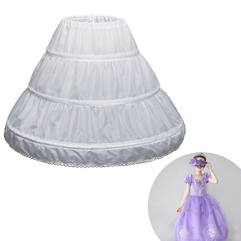 White Children Petticoat A-Line 3 Hoops One Layer Kids Crinoline Lace Trim  Y5U1