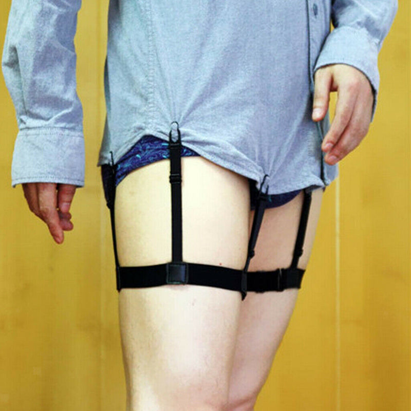 Men's Shirt Stays Holders Elastic Garter with Non-slip Locking Clamps Black