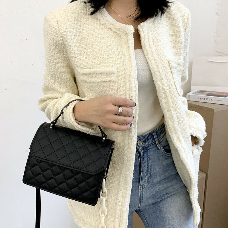 Lattice Women Messenger Bag Small Square Shoulder Crossbody Handbag (Black)