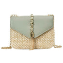 Straw Leather Women Messenger Bag Small Flap Purse Shoulder Handbag (Green)