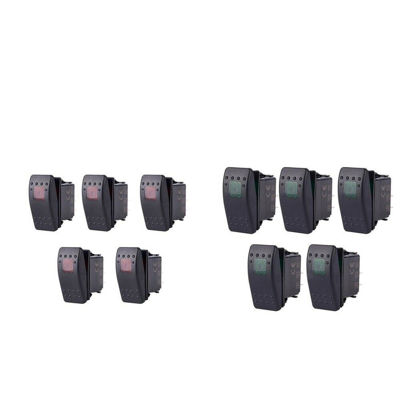 10 Pieces Car Boat 12V 20A Bar Rocker Toggle Switch with Red and Green Light
