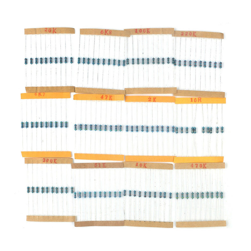 300Pcs 30Values 10-1M Ohm 1/4W  1% ResistanceMetal Film Resistor Assortment Kit